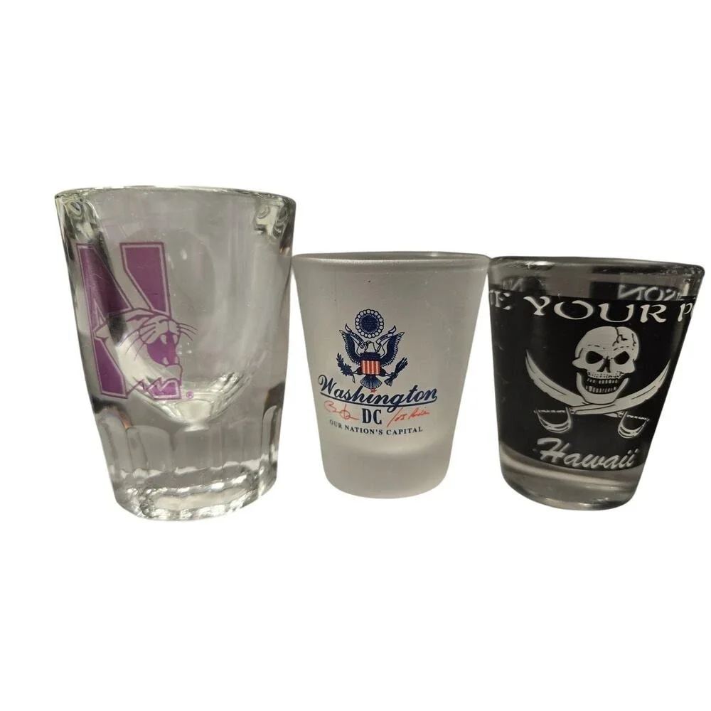 3 Souvenir Shot glasses Northwestern University‎ Wildcats Hawaii Washington DC